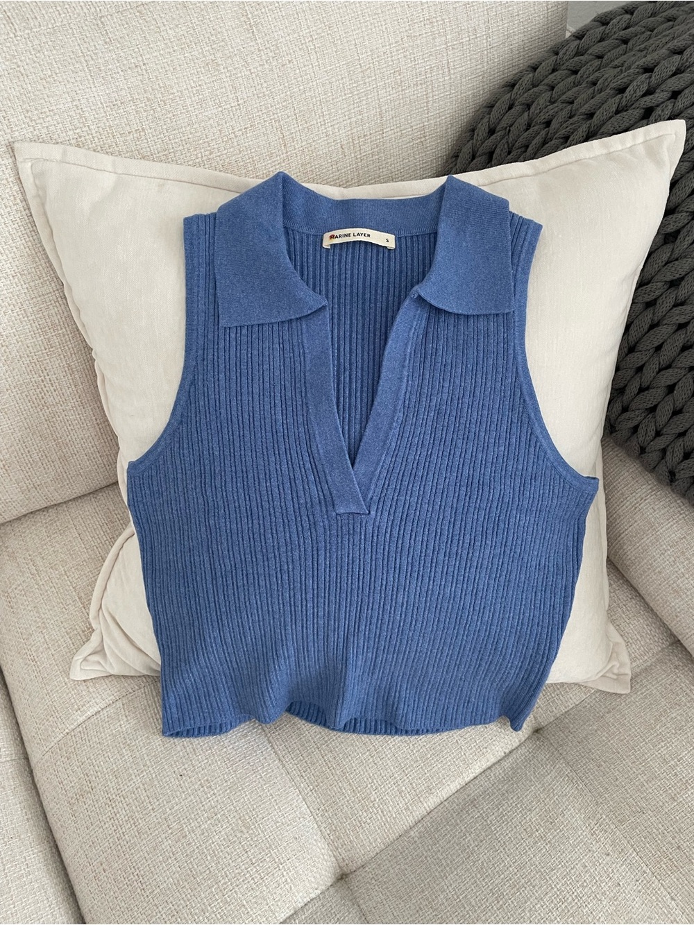 NWOT Marine Layer Amelia Rib Polo Coronet Blue MSRP $88